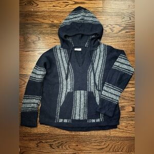 Outerknown Unisex Navy Blue & Gray Striped Hooded Alpalca/Organic Cotton Sweater